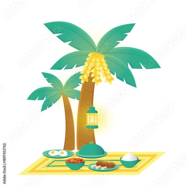 Obraz Date palm tree vector. dates tree. ramadan element. ramadan cartoon doodle