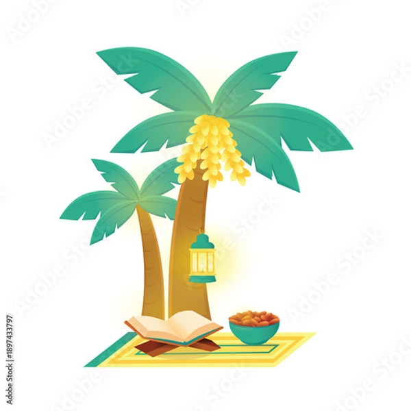 Obraz Date palm tree vector. dates tree. ramadan element. ramadan cartoon doodle