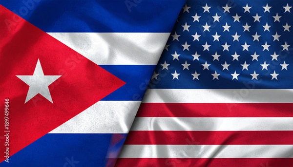 Obraz USA and Cuban flag together
