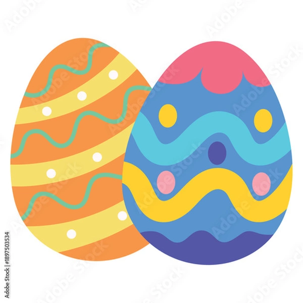 Obraz Colorful Easter Eggs Flat Vector Illustration for Spring Holiday Design
