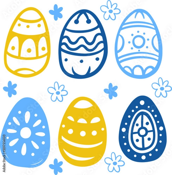 Fototapeta vector set easter eggs, hand drawing children naive style