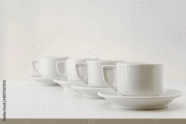 Obraz Four white cups on table