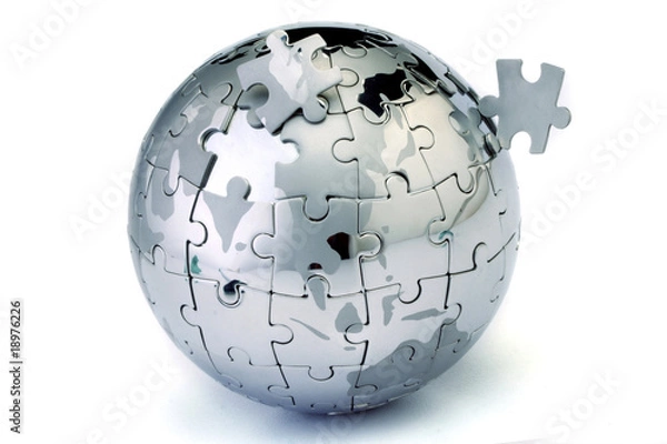Fototapeta Jigsaw globe puzzle on white