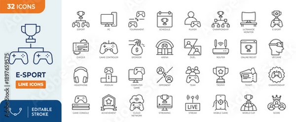 Obraz E-Sport line editable icon set. Editable stroke. Vector illustration