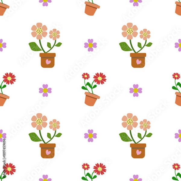 Obraz  Cute Orange and red Flower Pattern Illustration