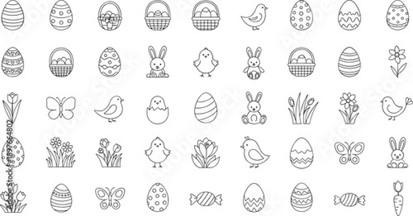Obraz Easter themed line art icons collection for spring