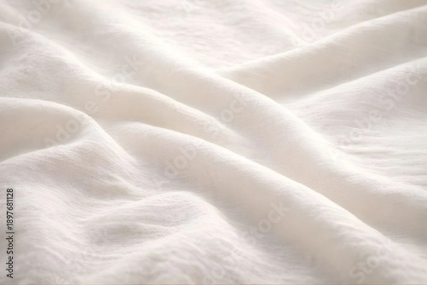 Obraz 生成り色のリネン生地が自然光に揺れるクローズアップ｜ナチュラルで清潔感のあるミニマル背景