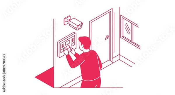 Obraz Man Installing Security Alarm System.