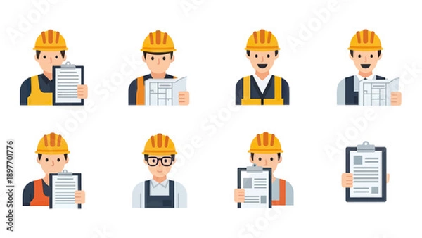 Obraz Construction Workers with Clipboards and Plans