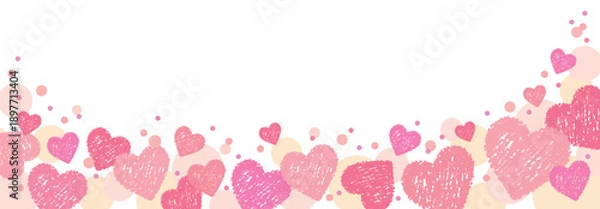 Obraz ピンクのかわいいクレヨンハートのバレンタイン横長フレーム