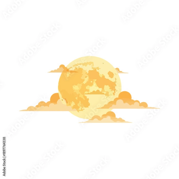 Obraz Stylized Full Moon and Clouds Illustration