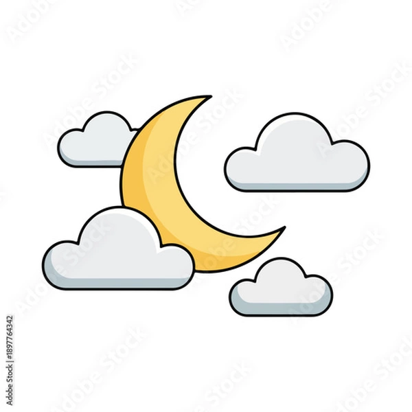 Obraz Crescent Moon and Clouds Weather Icon