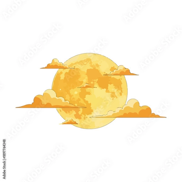 Obraz Yellow Full Moon and Clouds Illustration Vector Isolated Graphic