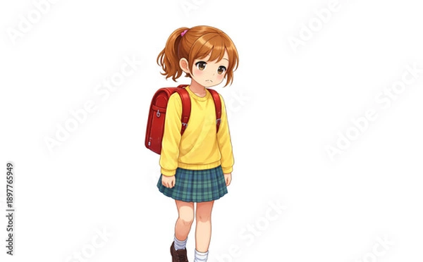 Fototapeta ランドセルを背負った新一年生の女の子・憂鬱な表情