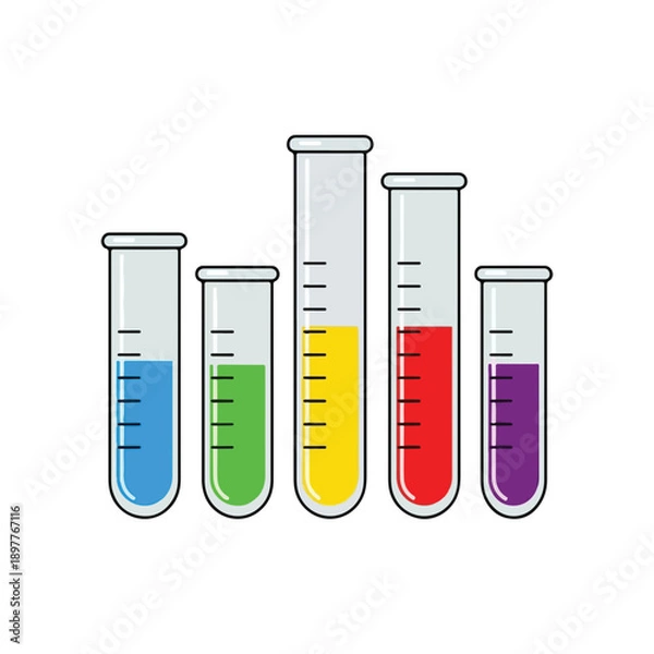 Obraz Five Science Test Tubes with Colored Chemical Liquids Vector