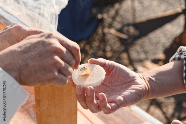 Obraz お菓子の上にハチミツを乗せているシーン