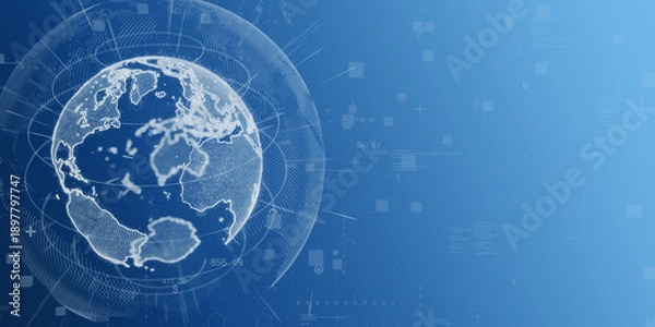 Obraz Global network and digital technology image background. Wide angle visual for banners or advertisements.