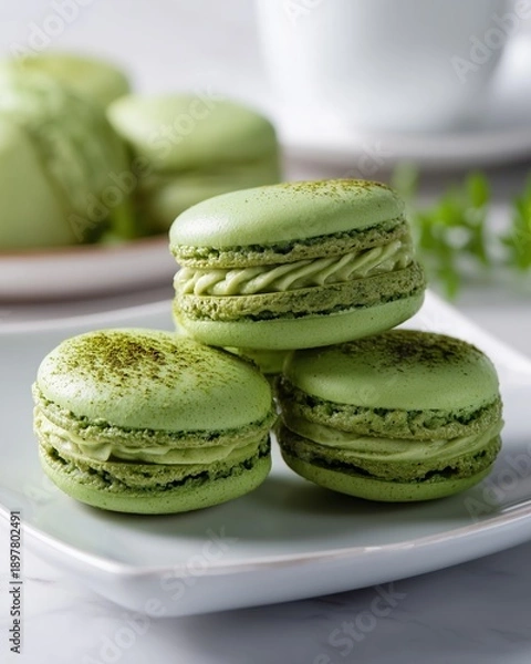 Obraz colorful matcha macaroons on a table