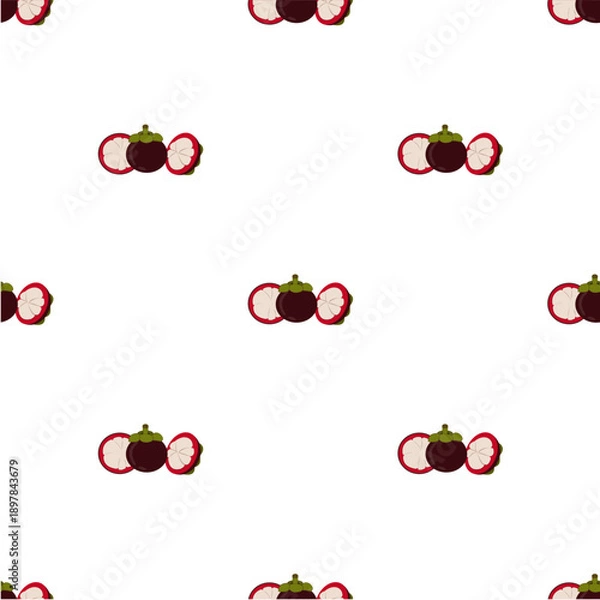 Obraz seamless pattern with mangosteen, whole and slice