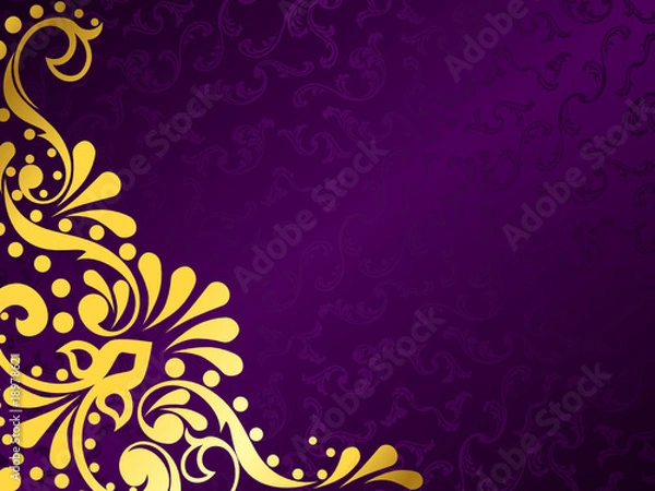 Fototapeta Purple background with gold filigree, horizontal
