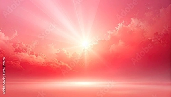 Obraz Radiant Light Breaking Through Pink Clouds Over Reflective Dreamscape