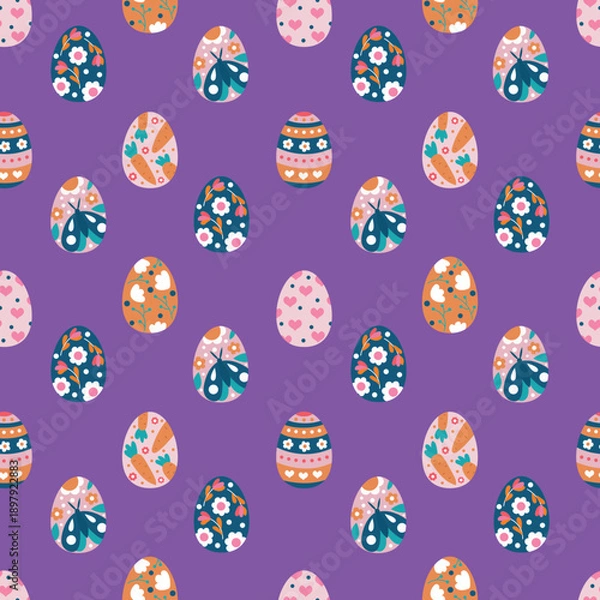 Obraz Easter Egg Pattern on Purple Background. Endless textures for your design	