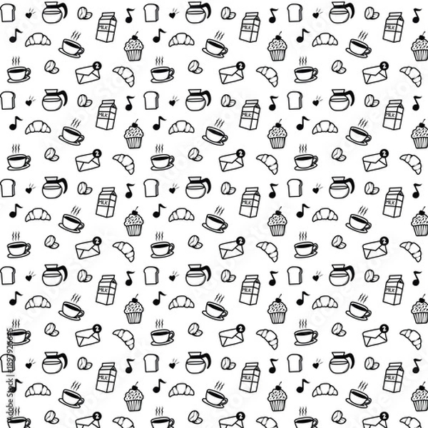 Obraz Hand Drawn Coffee and Breakfast Seamless Pattern