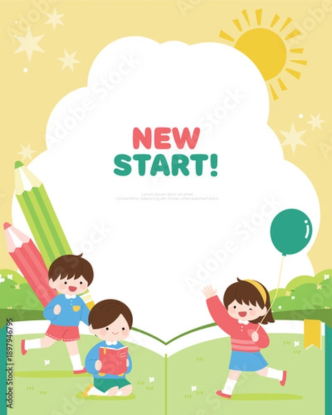 Obraz 새학기 어린이 학생 일러스트 템플릿 02
