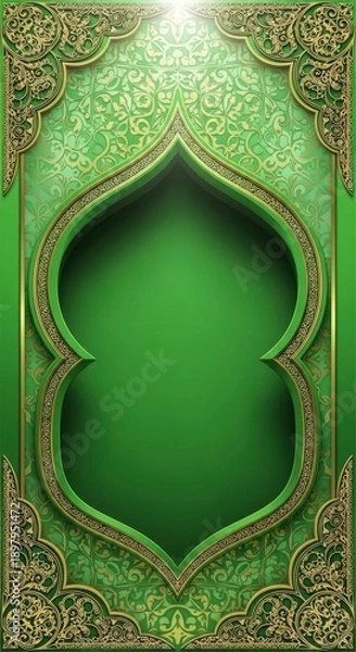 Obraz Intricate green and gold decorative pattern with symmetrical design elements