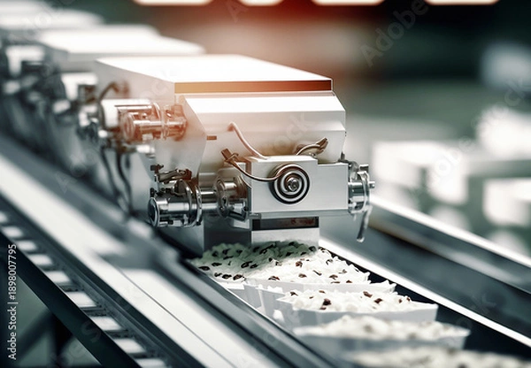 Fototapeta Modern automatic ood packaging conveyor close-up. Generative AI	