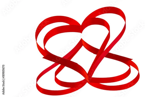 Fototapeta isolated heart of red ribbon on a white background for the  Valentine"s holiday