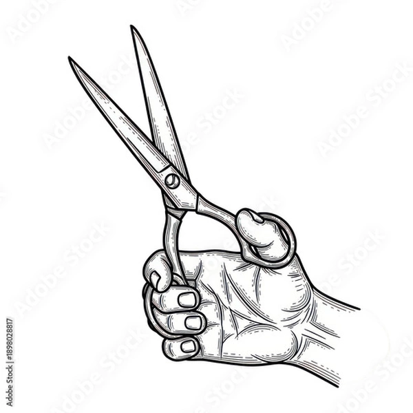 Obraz Hand holding open scissors isolated on transparent background