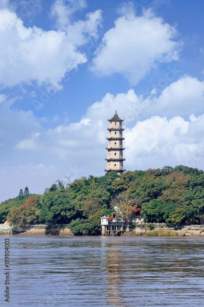 Obraz Ancient pagoda on Jiangxin Island in Oujiang River, Wenzhou, China.