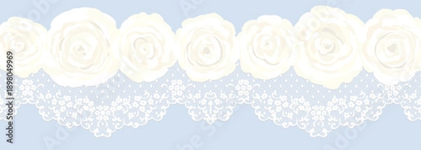 Obraz アンティーク風レースと白いバラの花のベクターイラスト