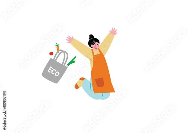 Obraz ジャンプして喜ぶ主婦