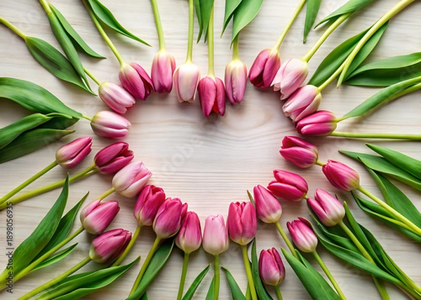 Obraz Tulip stems arranged into a subtle heart arc.