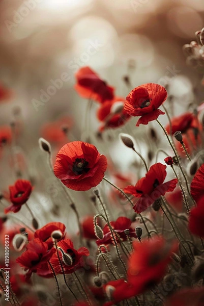 Obraz Red poppy flowers generated.AI