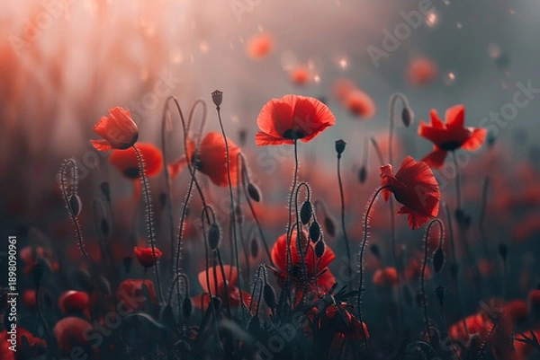 Obraz Red poppy flowers generated.AI