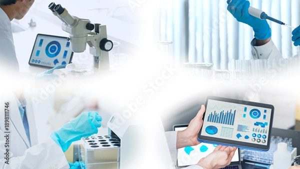 Obraz 様々な実験シーンのコラージュ映像