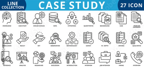 Obraz Case study icon set outline style icon set collection vector illustration