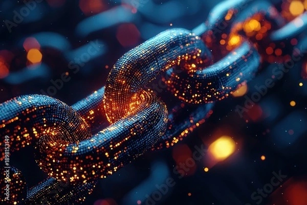 Fototapeta Block chain. Crypto currency. Blockchain concept. Chain with digital code. Ai Generative