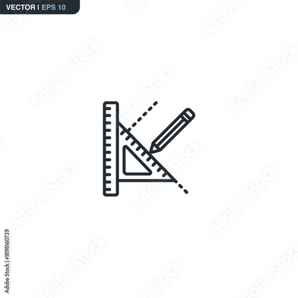 Obraz Drafting Tools Triangle Ruler and Pencil Icon