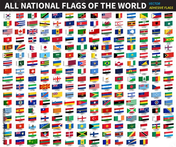 Obraz All official national flags of the world . Adhesive design . Vector