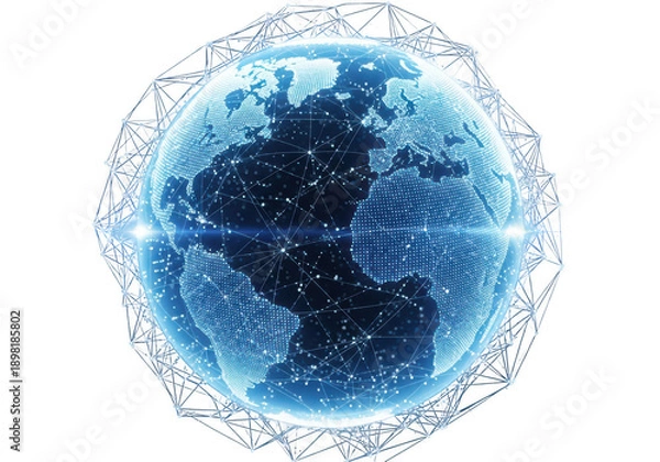 Obraz Global network connection represented through digital earth isolated on transparent background