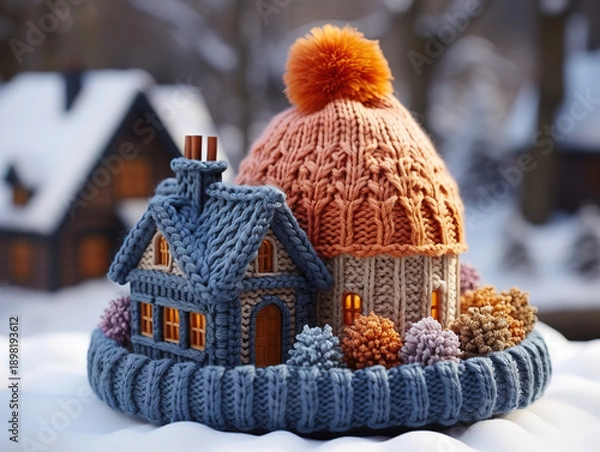 Obraz Whimsical Knitted House Hat