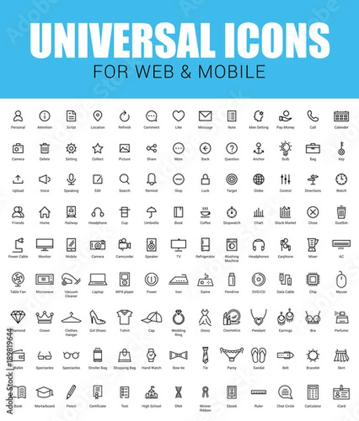Fototapeta Universal icons set. Minimal Thin Line icon set