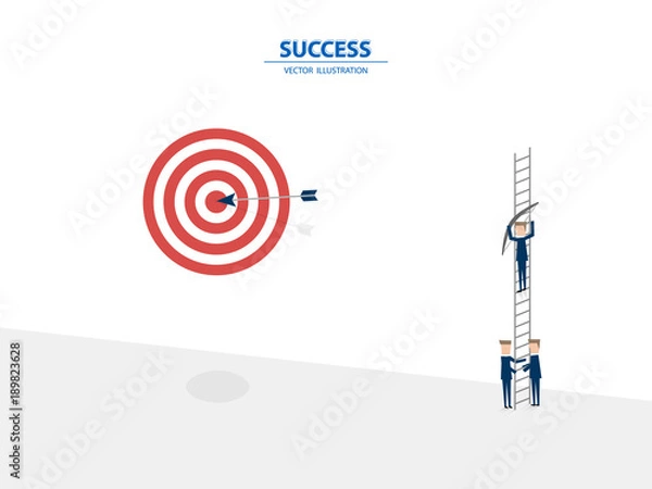 Fototapeta Successful businessman arrow target with bow and arrow