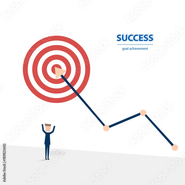Fototapeta Successful businessman arrow target with bow and arrow