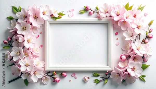 Obraz 額縁に桜の花をあしらったフレーム素材　コピースペース