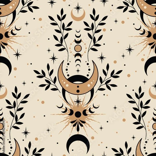 Obraz Seamless pattern with moon. Boho wall decor. Trendy texture for print, textile, packaging.